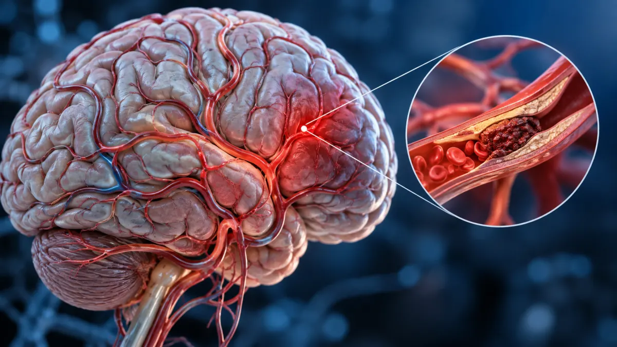Representação médica do cérebro e dos vasos sanguíneos relacionada ao acidente vascular cerebral