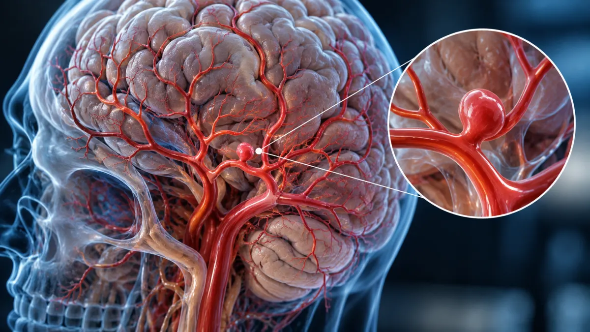 Representação médica de um aneurisma cerebral em uma artéria intracraniana